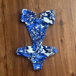 Mikoh swimwear one piece blue white monokini